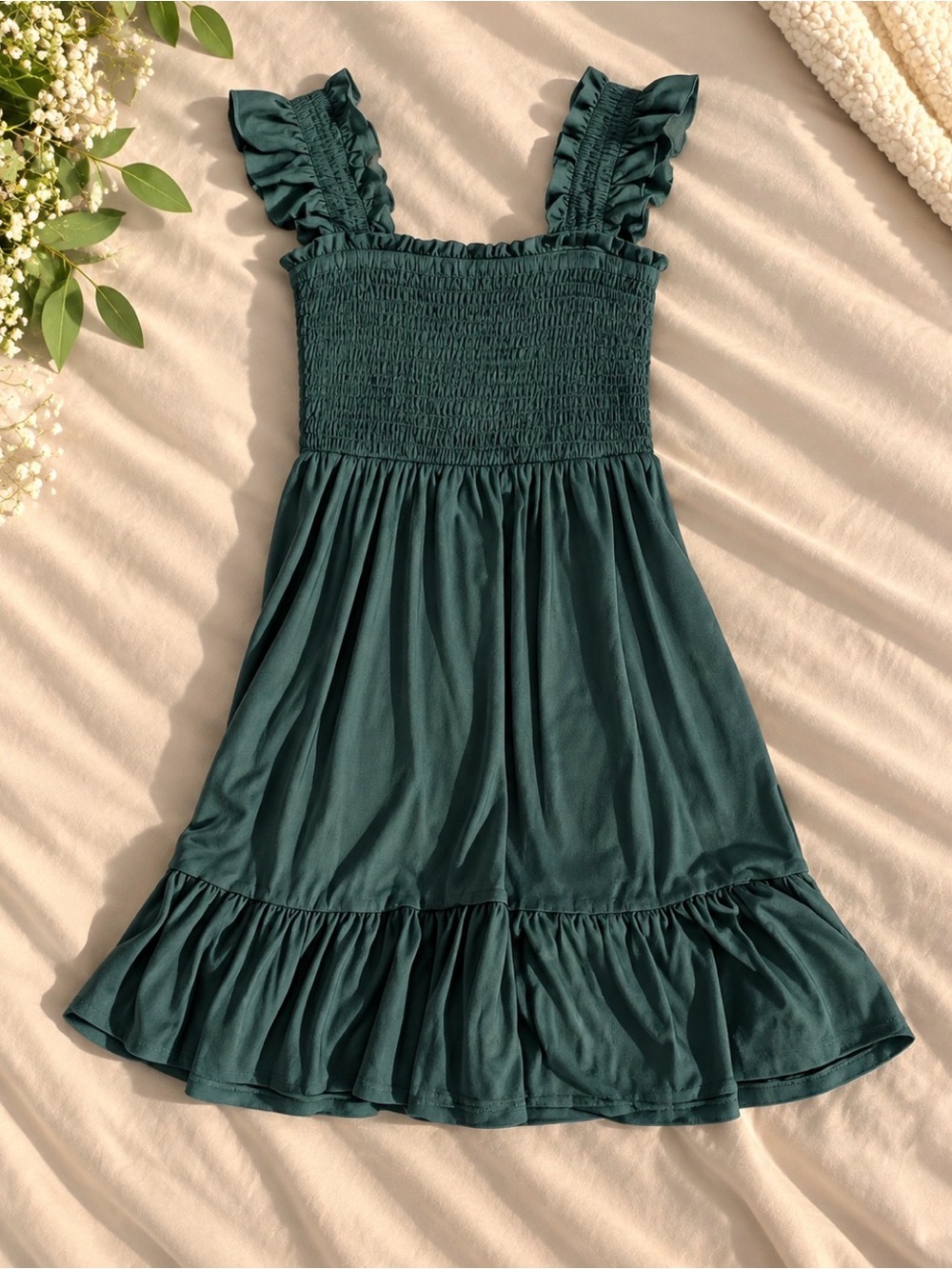 Amazon Forest Green Ruffle Strap Midi Dress
